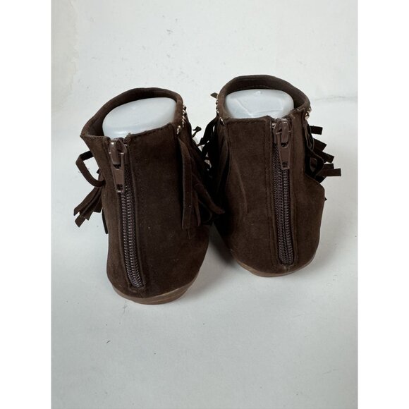 Brown Fringe Suede Flat Thong Sandals With Studded Accents & Zipper Closure For - Picture 15 of 15